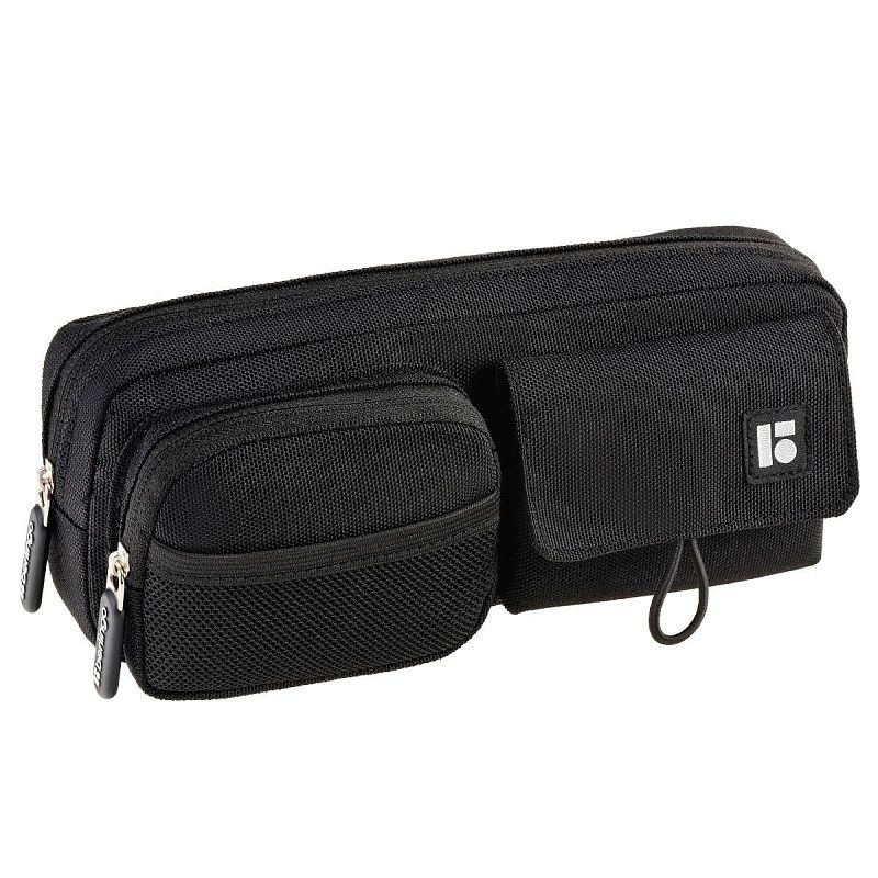 Пенал мягкий 1 отделение, 210*80*40 мм, Berlingo, "Black pocket duo", 2 кармана, полиэстер