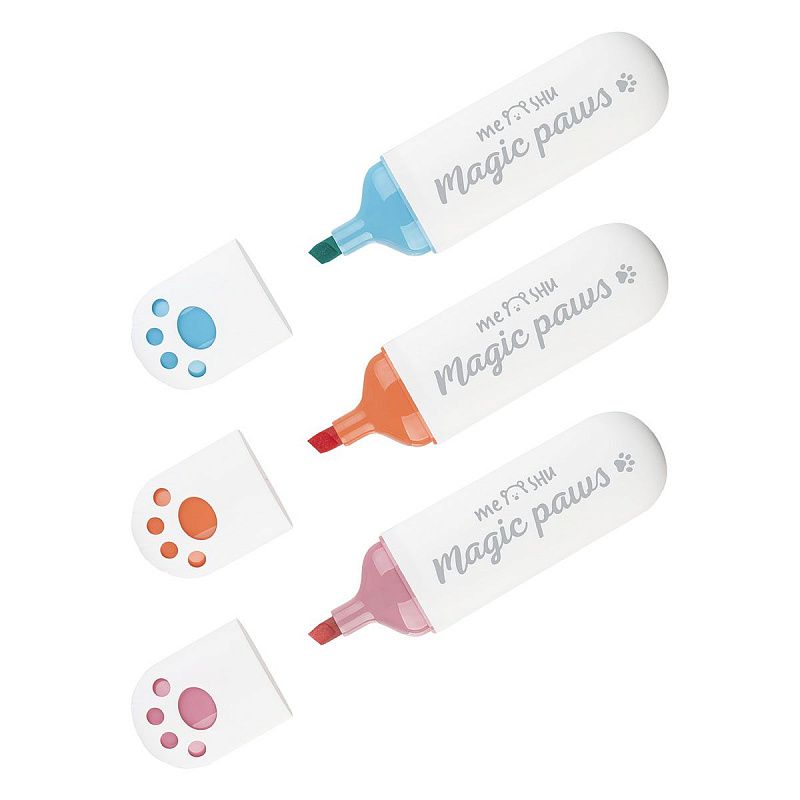 Набор текстовыделителей MESHU "Cute Paws" 06цв., пастельные цвета, 1-5мм, ПВХ бокс с европодвесом 