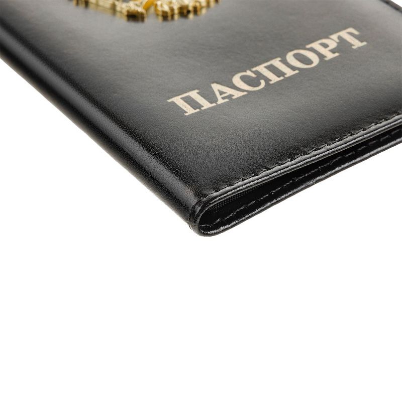 Обложка для паспорта OfficeSpace натуральная кожа Шик, текстура гладкая, тиснение "ПАСПОРТ", подклад текстиль, черный, металлический шильд Герб 