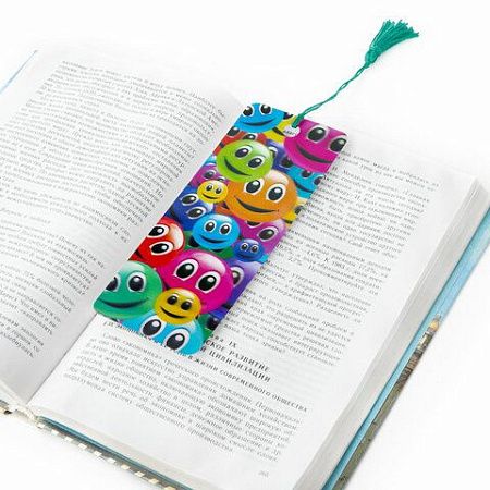 Закладка для книг с линейкой, 3D-объемная, BRAUBERG "Смайлики", с декоративным шнурком, 128096 