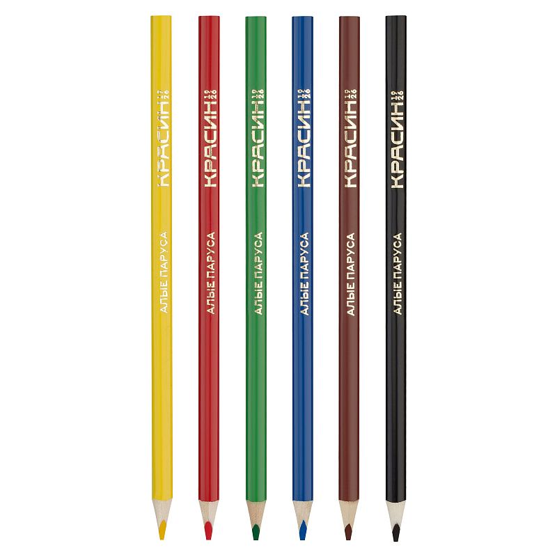 Карандаши цветные Красин "Алые Паруса", 06цв., трехгран., заточен., картон, европодвес
