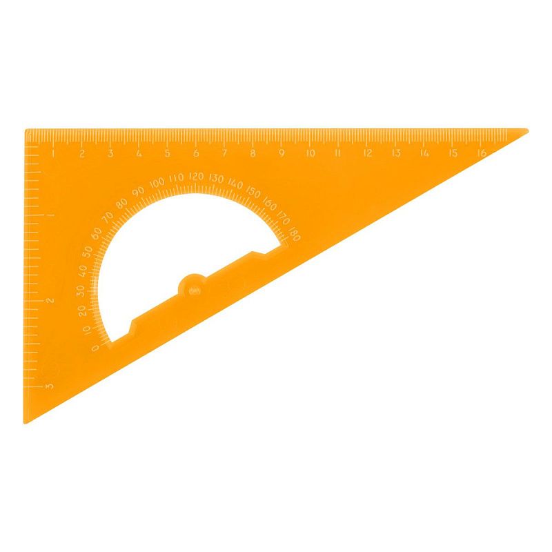 Треугольник 30°, 16см СТАММ, пластиковый, с транспортиром, прозрачный, неоновые цвета, ассорти 