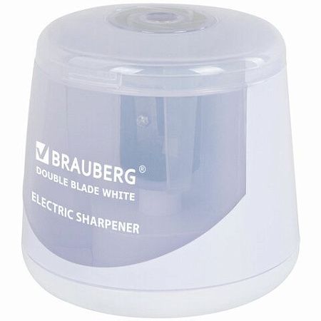 Точилка электрическая BRAUBERG DOUBLE BLADE WHITE, двойное лезвие, питание от 2 батареек, 271337 