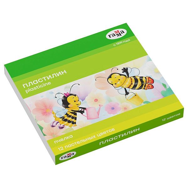 Пластилин восковой мягкий Гамма "Пчелка", 12 пастельных цветов, 180г, со стеком, картон. упаковка