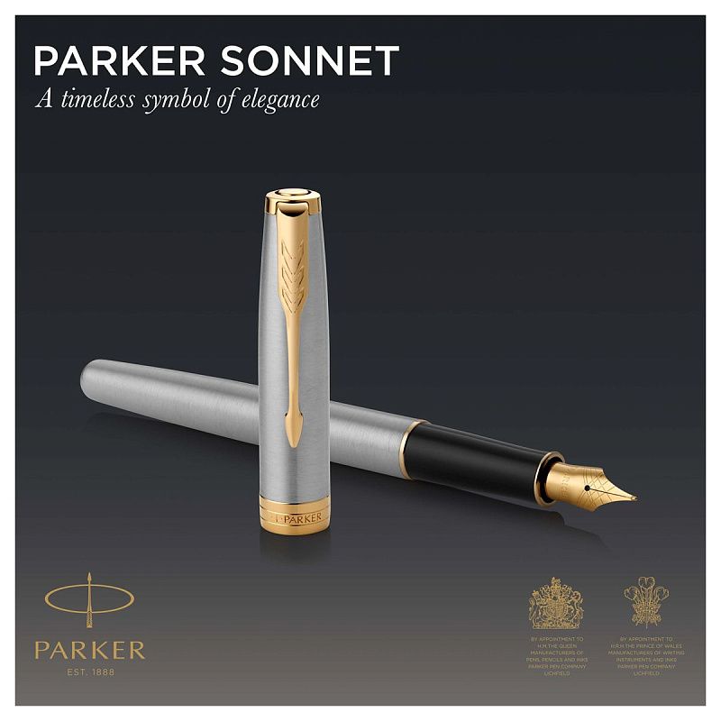 Ручка перьевая Parker "Sonnet Stainless Steel GT" черная, 0,8мм, подарочная упаковка 