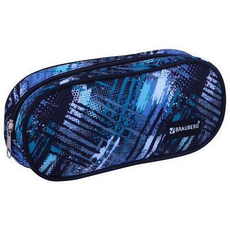 Пенал-косметичка BRAUBERG овальный, полиэстер, "Lines", 22х9х5 см, 229273 