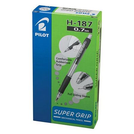 Карандаш механический 0,7 мм, PILOT H-187 "Super Grip", ластик, резиновый грип, корпус черный, H-187-SL, Н-187 