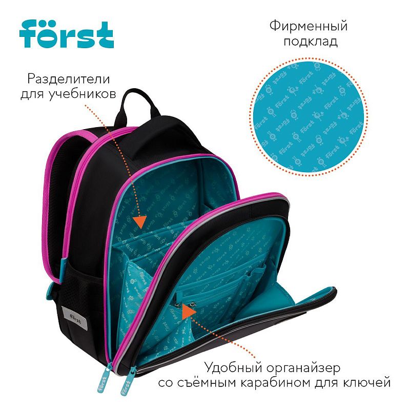 Рюкзак Först F-Cloud "Butterfly Harmony" 37*28,5*16,5см, 3 отделения, 3 кармана, анатомическая спинка 