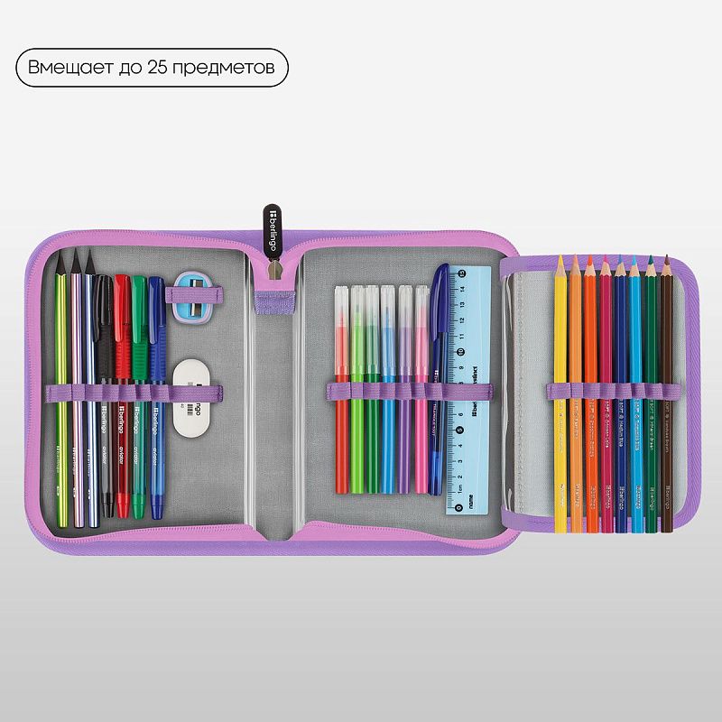Пенал 1 отделение, 200*140*40 Berlingo "Purple Magic", дополнительная откидная секция, полиэстер 