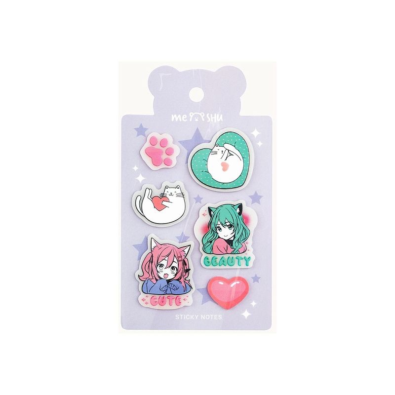 Набор самоклеящихся закладок MESHU "Anime" пластиковые, фигурные, 20л*6 дизайнов, европодвес