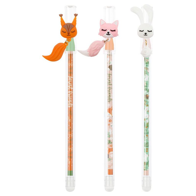 Ручка гелевая стираемая MESHU "Lovely animals" синяя, 0,5мм, корпус ассорти, с топпером 