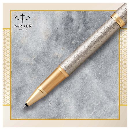 Ручка-роллер Parker "IM Premium Warm Silver GT" черная, 0,8мм, подарочная упаковка 