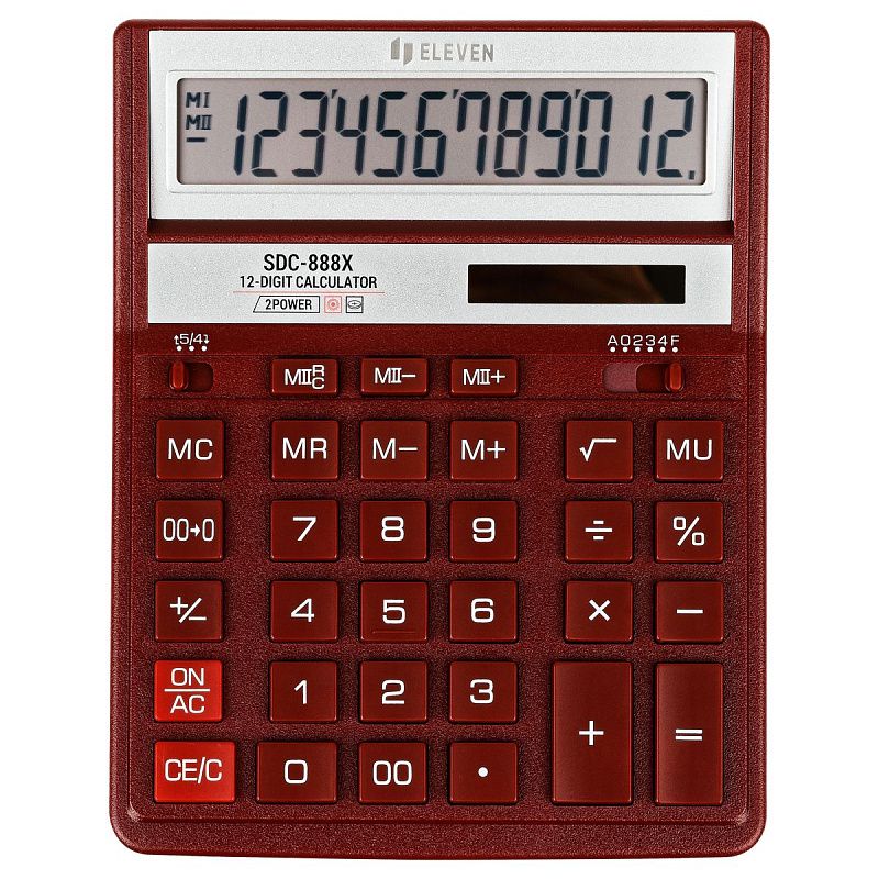 Калькулятор настольный Eleven SDC-888X-RD, 12 разрядов, двойное питание, 158*203*31мм, красный