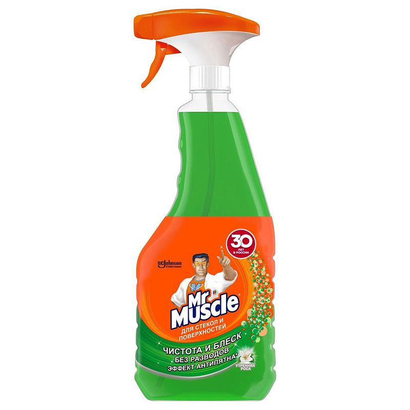 Средство для мытья стекол Mr.Muscle с нашатырным спиртом "Утренняя роса", 500мл, с курком 