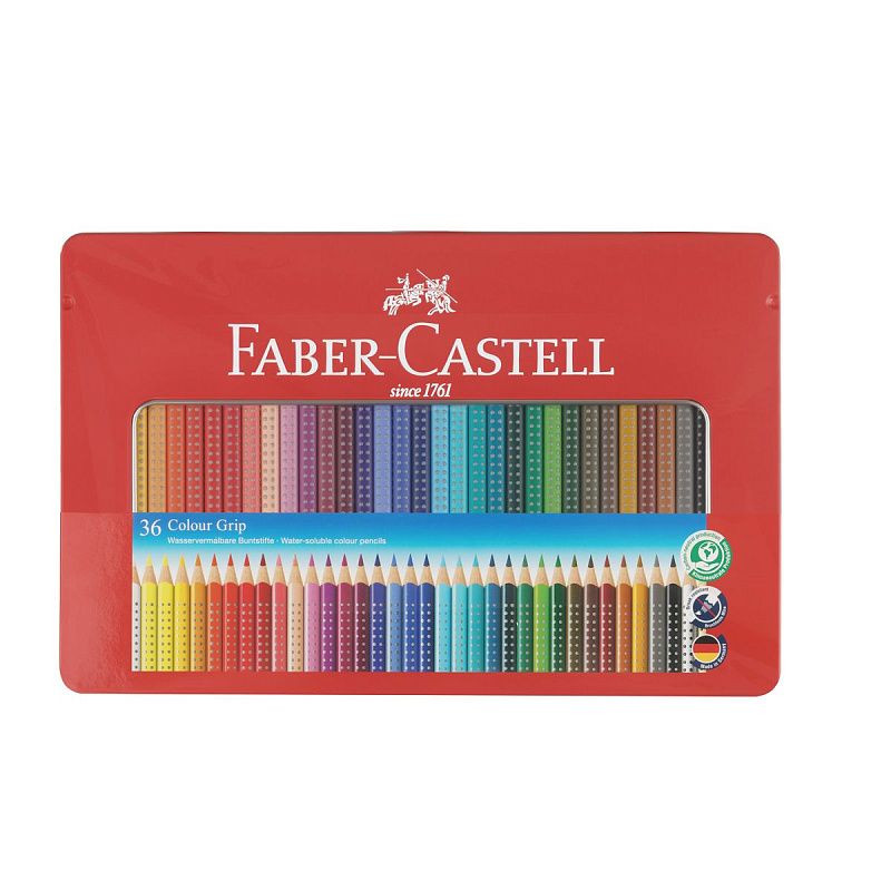 Карандаши цветные Faber-Castell "Grip", 36цв., трехгран., заточен., метал. упак.