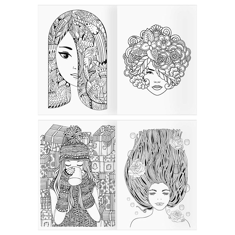 Раскраска А4, 16 стр., ТРИ СОВЫ "Антистресс. Девушка-загадка"