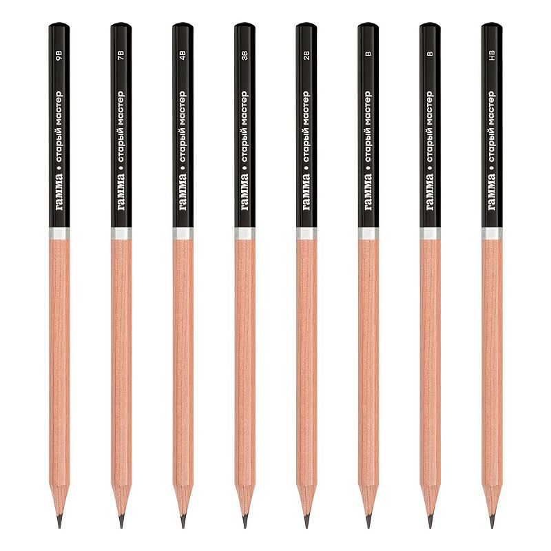 Набор карандашей ч/г Гамма 8шт., 9B-HB, кедр, картон. упаковка, европодвес 