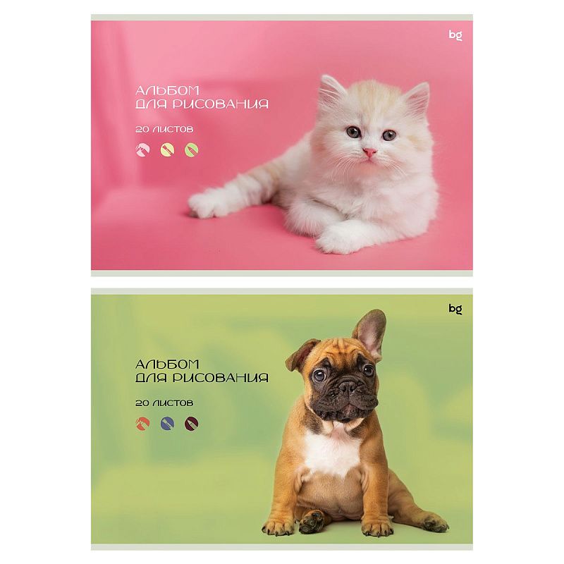 Альбом для рисования 20л., А4, на скрепке BG "Собачка и котик"