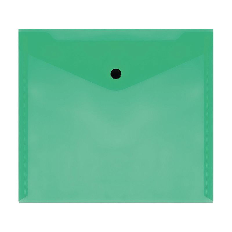 Папка-конверт на кнопке СТАММ А5+, 150мкм, пластик, прозрачная, зеленая