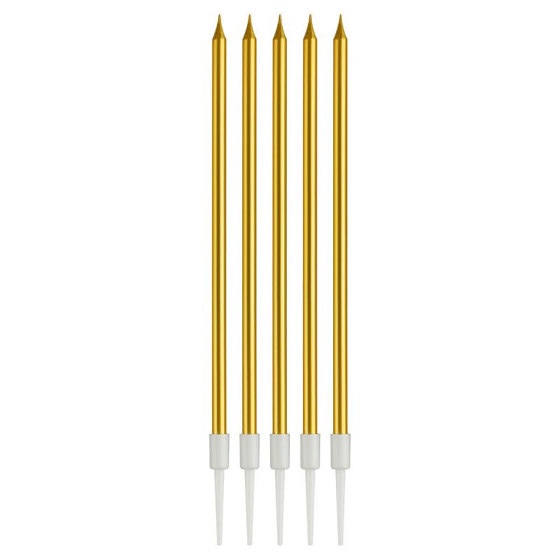 Свечи для торта с держателями MESHU "Straight gold", 14см, 10шт