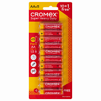 Батарейки солевые "пальчиковые" КОМПЛЕКТ 10+1 шт., CROMEX Super Heavy Duty, AA (R6,15A), блистер, 456256