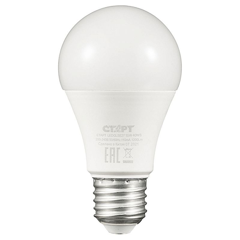 Лампа светодиодная Старт LED, серия "WS" 15W40, тип А "груша", E27, 4000К, нейтральный свет, 25000ч