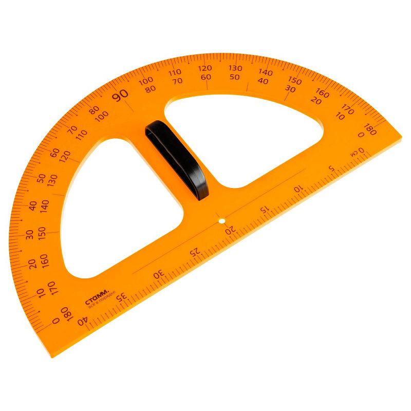 Транспортир для школьной доски СТАММ 50см, 180° СТАММ, пластиковый, желтый, с ручкой 