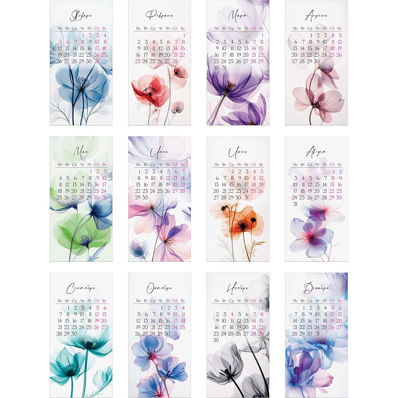 Календарь настенный перекидной на гребне, 170*340 мм 6л. BG "Цветы", 2026г.