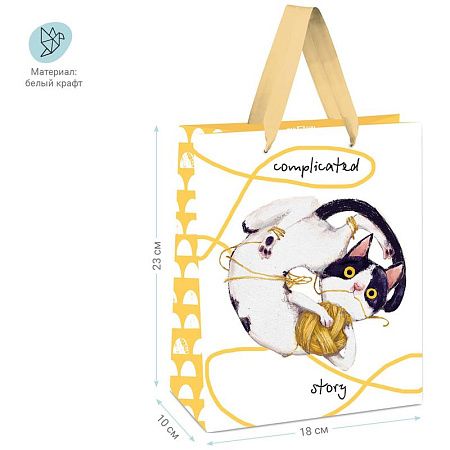 Пакет подарочный 18*23*10см MESHU "Complicated story", белый крафт