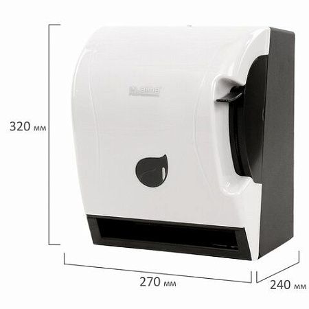 Диспенсер для полотенец в рулонах LAIMA PROFESSIONAL ECO (H1), механический, с рычагом, белый, ABS-пластик, 606549 