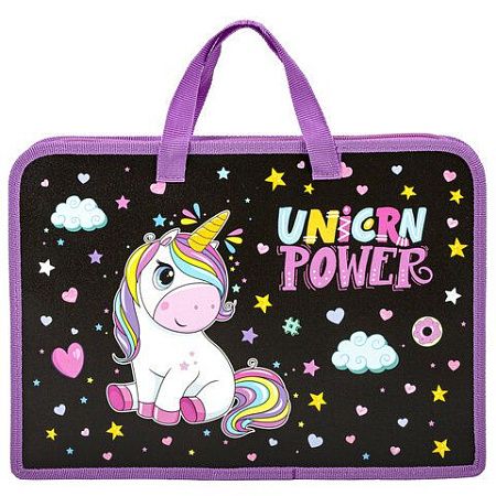 Папка на молнии с ручками ЮНЛАНДИЯ А4, 1 отделение, пластик, ширина 45 мм, "Magic unicorn", 270944 
