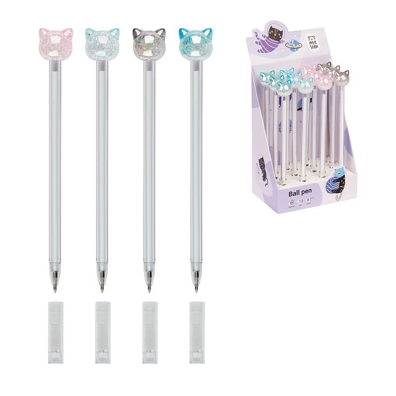 Ручка шариковая MESHU "Crystal Kitten" синяя, 0,7мм, корпус ассорти, с топпером 