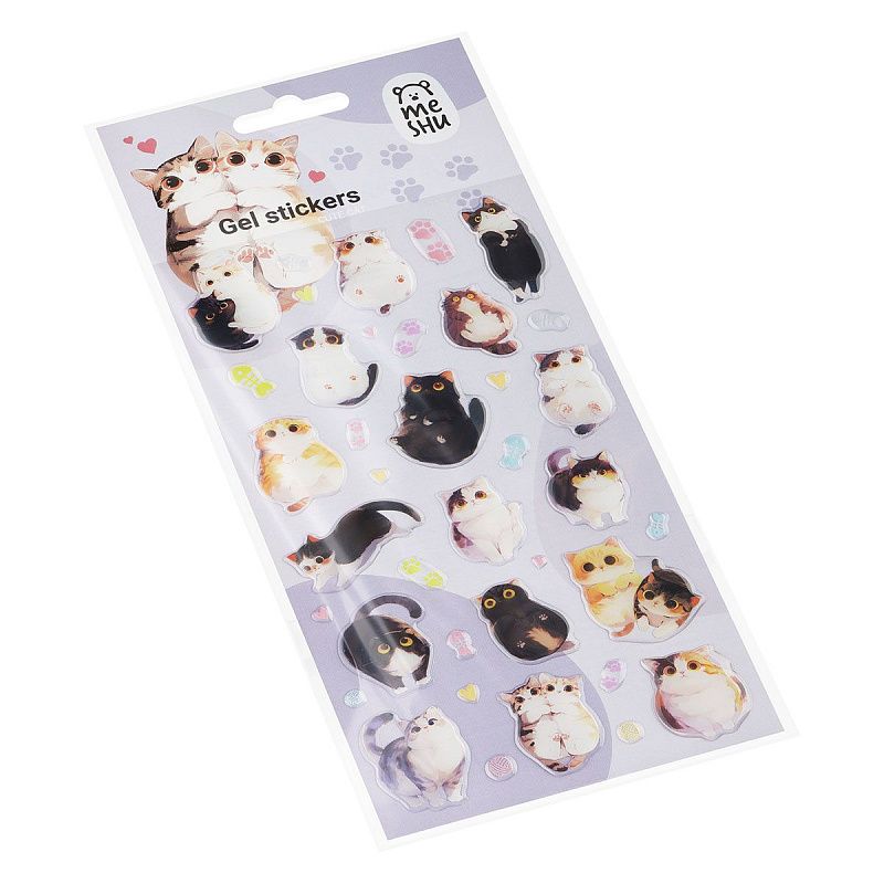Наклейки гелевые MESHU  "Cute Cat" , 10*23см, инд. уп., европодвес