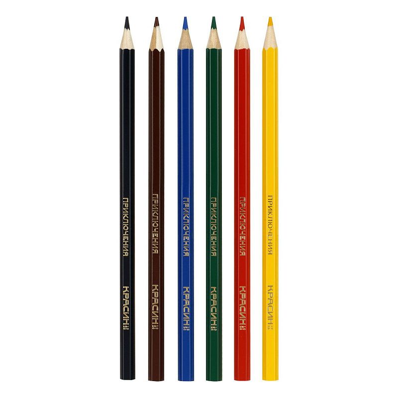 Карандаши цветные Красин "Приключения", 06цв., шестигран., заточен., картон, европодвес