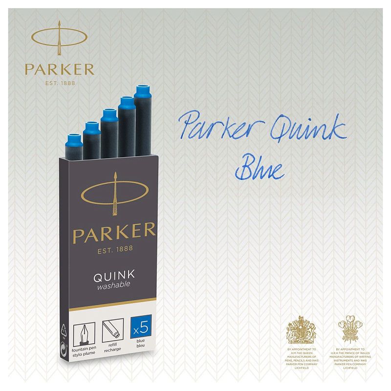 Картриджи чернильные Parker "Cartridge Quink" смываемые синие, 5шт., картонная коробка 