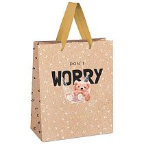 Пакет подарочный 18*23*10см MESHU "Don't worry", отд. фольгой, крафт