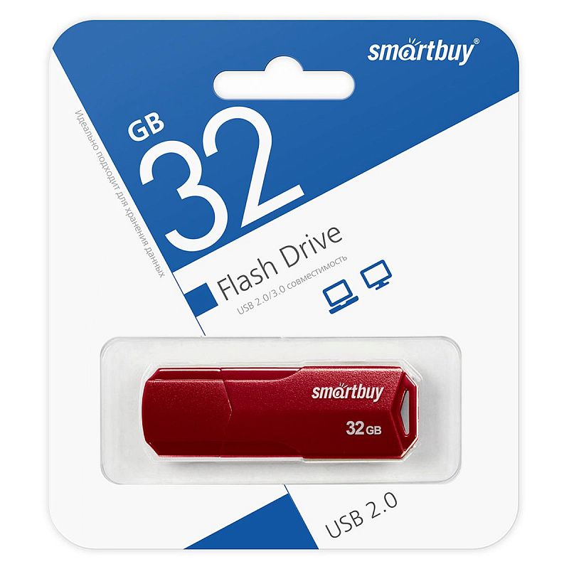 Память Smart Buy "Clue"  32GB, USB 2.0 Flash Drive, бордовый