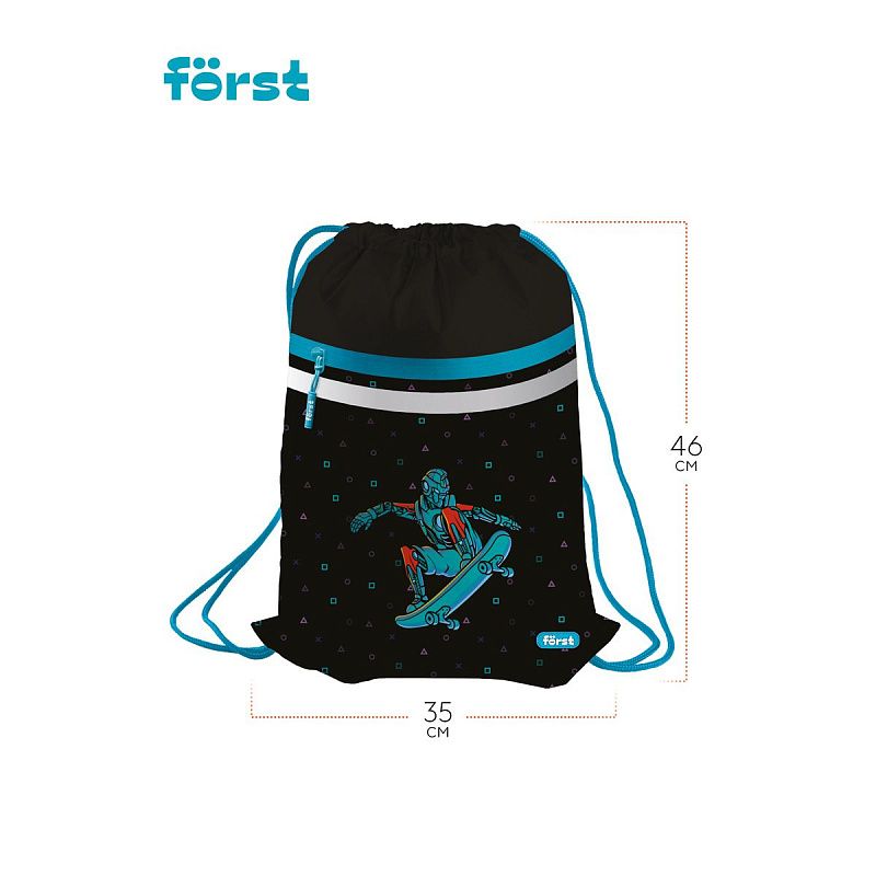 Мешок для обуви 1 отделение Först "Neo skater", 350*460мм, вентиляционная сеточка, светоотражающая лента, карман на молнии 