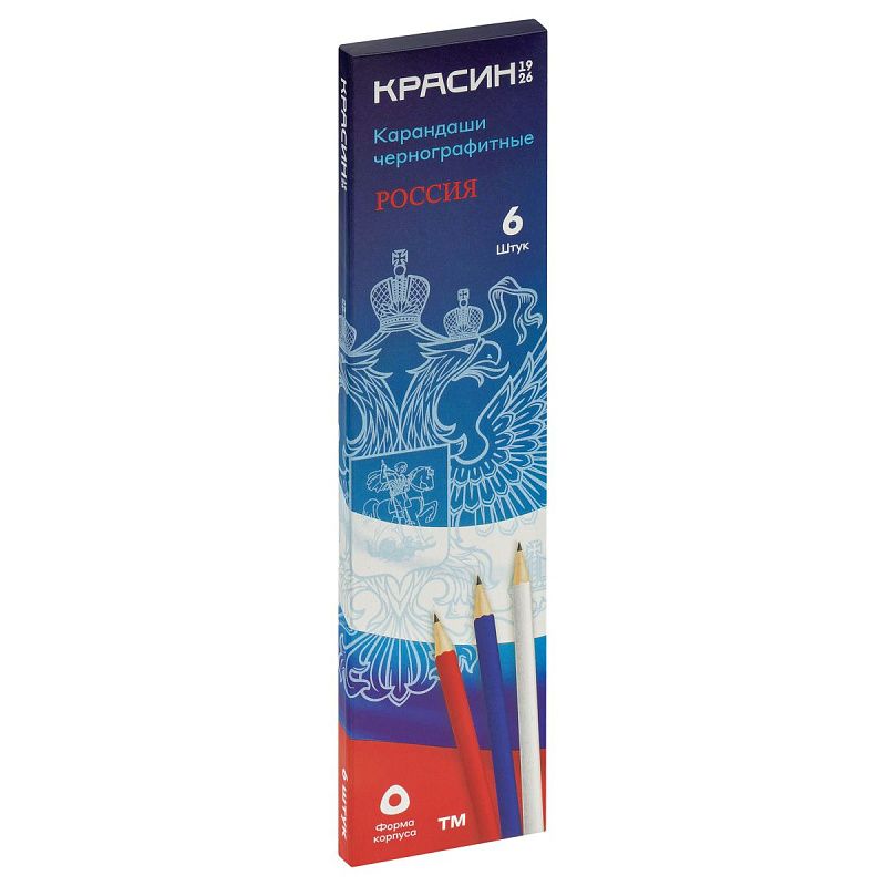 Карандаш ч/г Красин "Россия" ТМ (НВ),  трехгр., заточен., ассорти. 