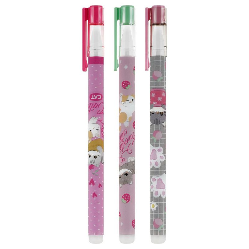 Ручка гелевая стираемая MESHU "Sweet paws" синяя, 0,5мм, корпус ассорти 