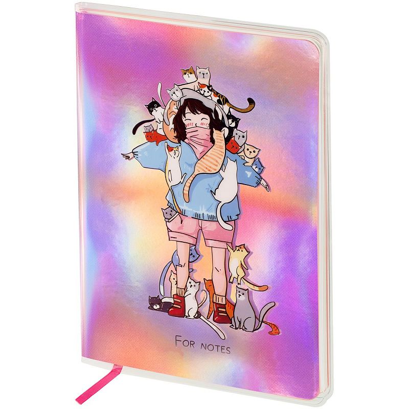 Записная книжка А5 80л., ЛАЙТ, кожзам, MESHU "My cats", съемная пластиковая обложка с дизайном, голография, блок в линию