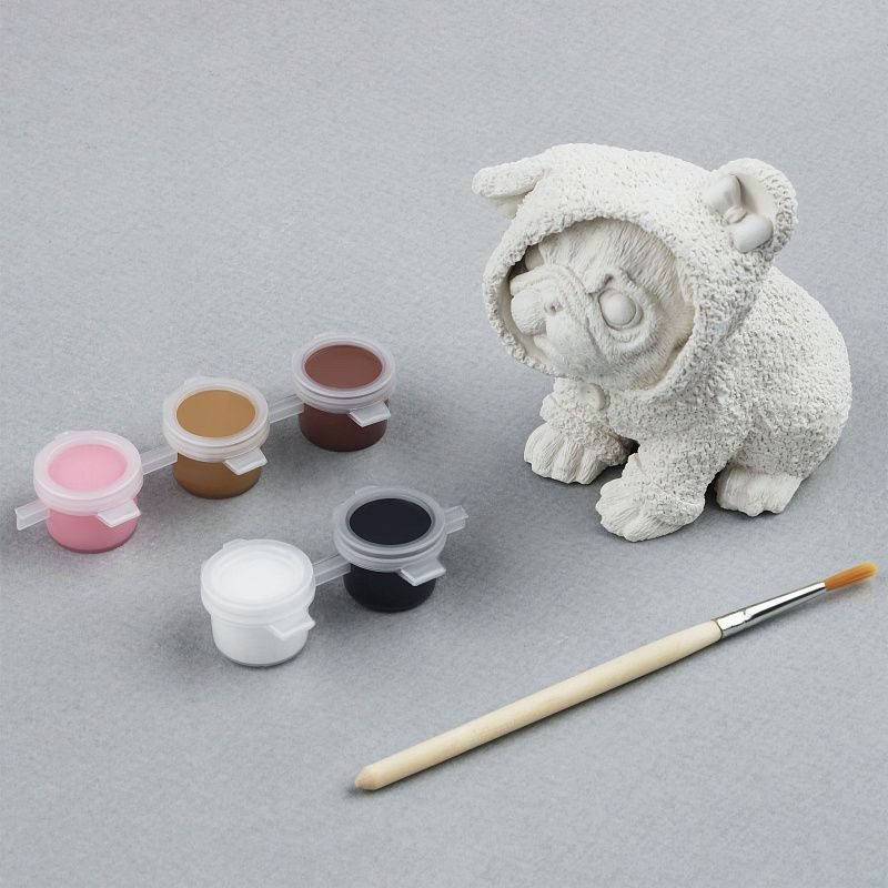 Набор для росписи из гипса ТРИ СОВЫ "Мопс в костюмчике", высота фигурки 8,5см, с красками и кистью, картонная коробка