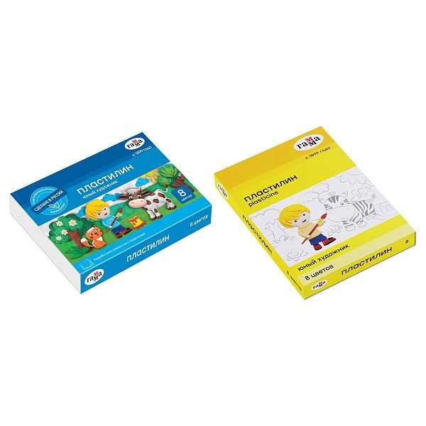 Пластилин Гамма "Юный художник" NEW, 08 цветов, 112г, со стеком, картон. упаковка