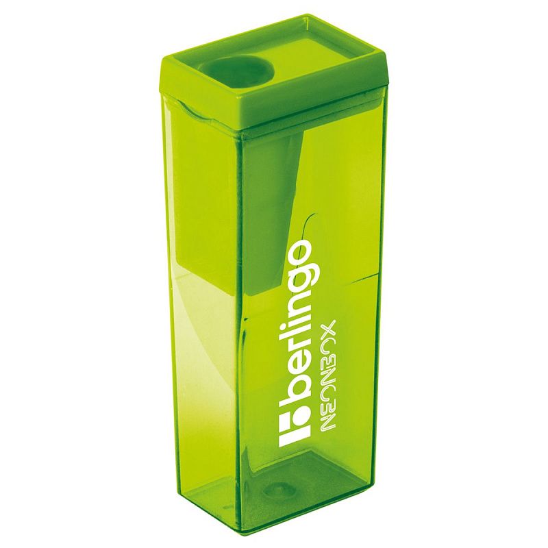 Точилка пластиковая Berlingo "NeonBox" 1 отверстие, контейнер, ассорти 