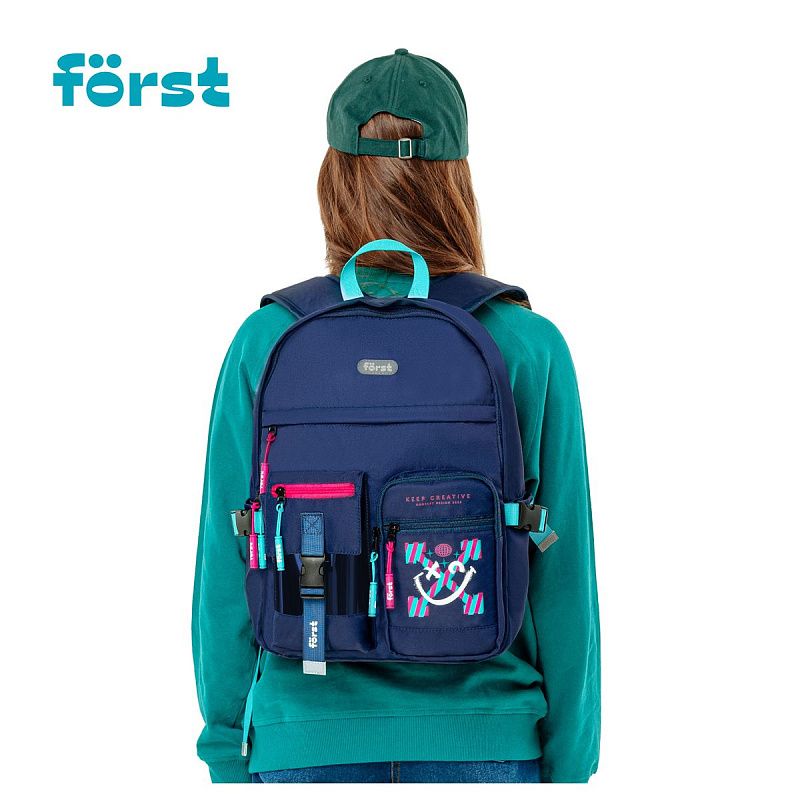 Рюкзак Först F-Teens "Pinky smile" 40*28*15см, 1 отделение, 7 карманов, уплотненная спинка 