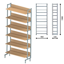 картинка Стеллаж на металлокаркасе односторонний 1900х900х320 мм, серый каркас, 6 полок ЛДСП бук от магазина