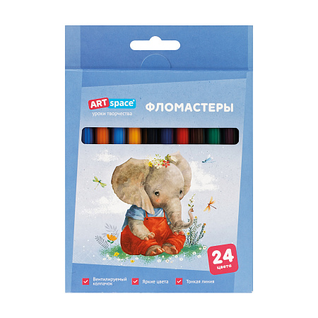 Фломастеры ArtSpace "Рисунки. Lovely animals", 24цв., смываемые, картон, европодвес