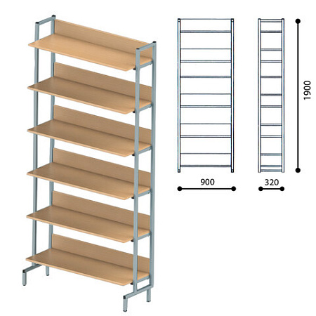 картинка Стеллаж на металлокаркасе односторонний 1900х900х320 мм, серый каркас, 6 полок ЛДСП бук от магазина