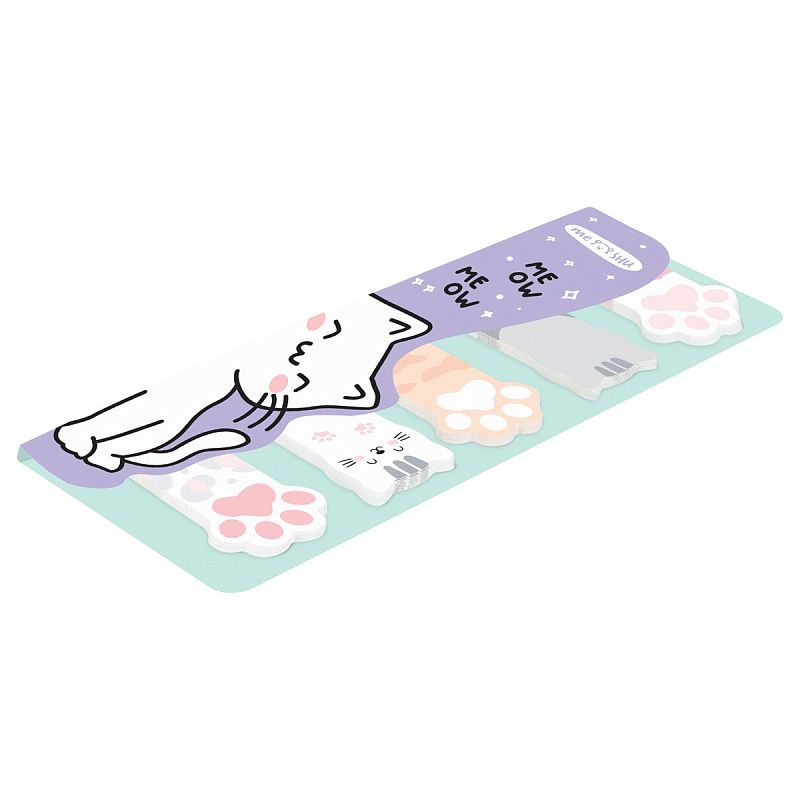 Флажки-закладки и самоклеящиеся блоки в наборе MESHU "Meow paw", 20л., европодвес