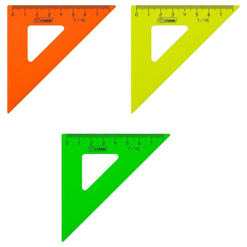 Треугольник 45°, 7см СТАММ, пластиковый, прозрачный, неоновые цвета, ассорти 
